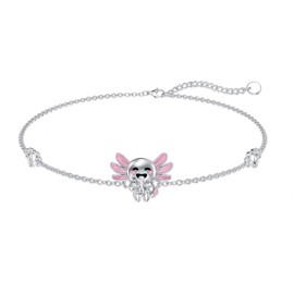 POTOPYY Axolotl Bracelet Bangle for Women S925 Sterling Silver Cute Axolotl Bracelet Anklet Jewelry Adjustable Axolotl Salamander Jewelry Gifts for Women Birthday Christmas Mother's Day