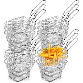 12 Pcs Mini Square Fry Basket Stainless Steel French Fries Holder Deep Fryer Baskets Only Square Mesh Food Basket with Handles Small Serving Basket for Kitchen Restaurant Cafe Barbecue