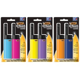 BIC EZ Reach Lighters, Short Lighter with Extended Wand, Assorted Colors, 6-Pack (Colors May Vary)