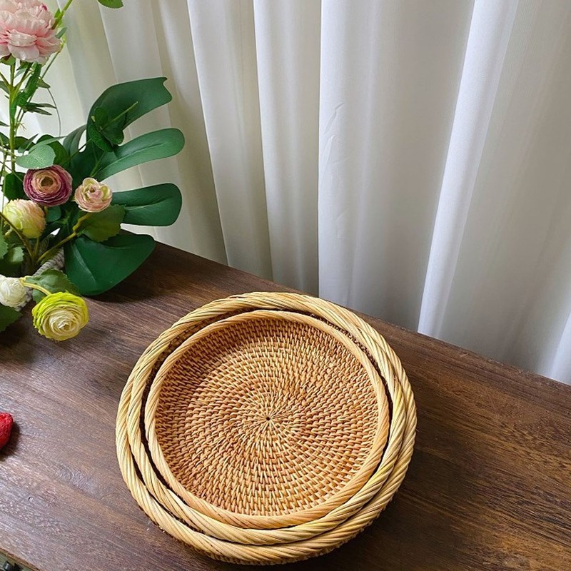 Rattan Fruit Tray Hand Woven Elegant Traditional Natural Rattan Serving