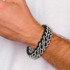 Real Stainless Steel Men's Black Leather Bracelet 8.75"