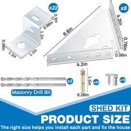 2 Sets 142 Pcs Shed Concrete Anchor Kit for Shed with 8 Pcs Steel Corner Gussets, 22 Pcs Hold Down Clips, 2 Pcs Drill Bit, 32 Pcs Bolt and 78 Pcs Screws for Garage Barn Foot Storage Shed