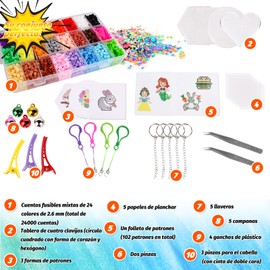 24000+ Cuentas y Abalorios Plásticos Cuentas para Planchar, 24 Colores, 2.6MM Juego de Cuentas para Plancar para Manualidad Kit de Cuentas de Fusible, DIY Art Craft con 4 tableros, 102 patrones de papelEl mejor regalo de juguetes de cumpleaños de Navidad