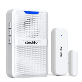 Door Chime,Wireless 600Ft Range 5 Adjustable Volume 1 Magnetic Door Open Contact Sensor with 62 Chimes Mute Mode Door Bell Plugin Receiver for Home/Office/Store White (Receiver+Sensor)