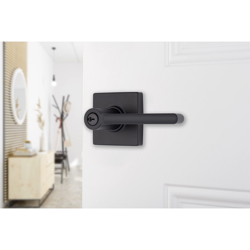BRINKS – Contemporary Keyed Entry Door Lever, Matte Black -