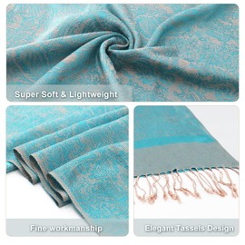 vimate Paisley Pashmina Scarf Wrap Stole Soft Silky Jacquard Pashminas Wrap for Evening Dress Travel Shawl, Style 1-Lake Blue