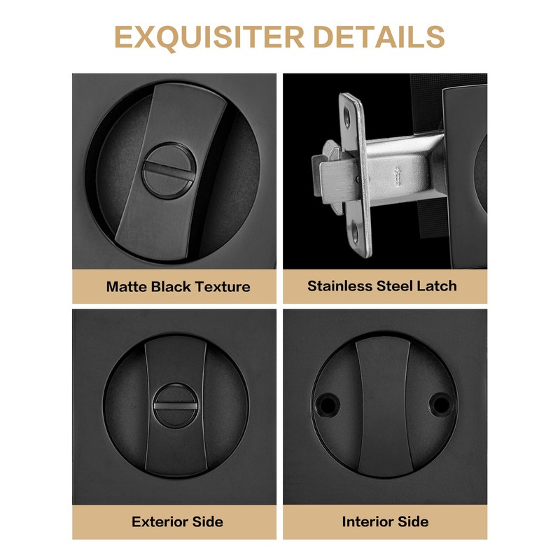 Lethato Pocket Door Hardware Black, Pocket Door Lock with Pull,