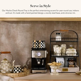 MACKENZIE-CHILDS Enamel Tumbler, Open Tumbler Cup, Cute Enamel Cup, 10 Ounces, Brown-and-White Mocha Check