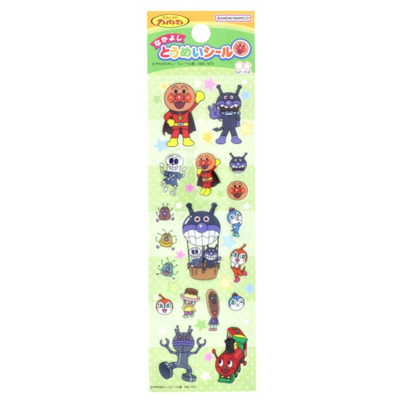 Sun-Star Stationery Anpanman Good Friends Transparent Stickers 4-Piece Set