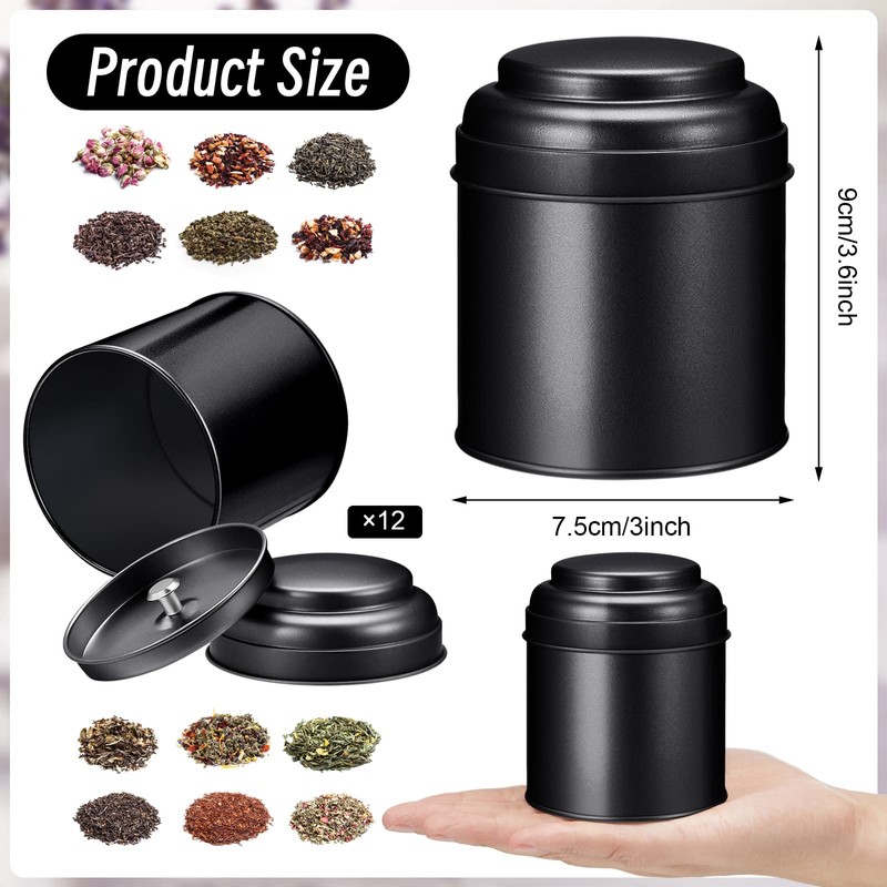 Meanplan 12 Pcs Tea Tin Canister with Airtight Double Lids
