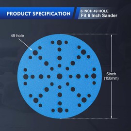 SpeTool Sandpaper 150 mm Velcro with 49 Holes, 60 Pieces Sandpaper Set, Sandpaper 400 Grit Ceramic Sanding Discs 150 mm Velcro Disc Sandpaper for Wood Metal