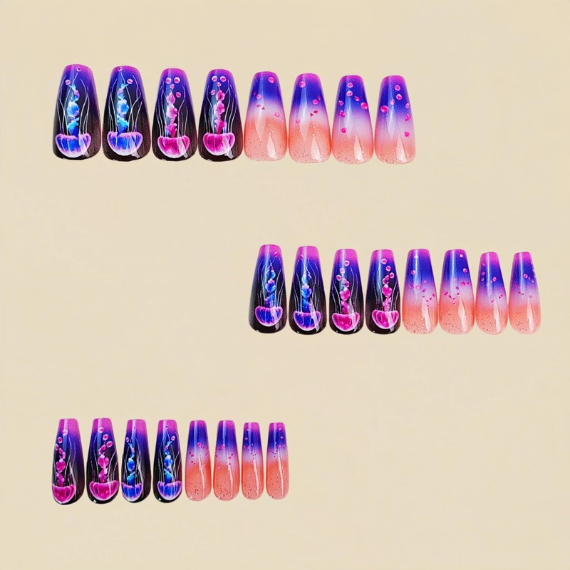 ONPRESS 24Pcs Mushroom Press on Nails Medium Square Coffin Fake