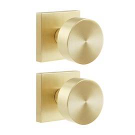 Heittis 2 Pack Dummy Door Knobs, Satin Brass Non Turning Dummy Door Handle for Hall Closet,Satin Brass