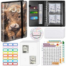 100 Envelopes Money Saving Challenge A5 Money Saving Binder with Cash Envelopes，Budget Binder Savings Challenge Book for 100 Day to Save $5,050 for Budgeting Planner, Cow and Flowers