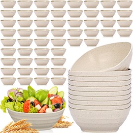 Gejoy 64 Pcs Unbreakable Cereal Reusable Wheat Straw Lightweight Bowls Microwave and Dishwasher Safe Soup Fiber Bowls for Kitchen Serving Salad Rice Snacks(Beige)