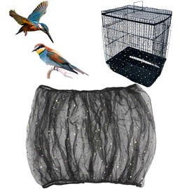 CREATCABIN Schwarze Vogelkäfig Abdeckung Vogelkäfig Samenfänger Schutznetz Abdeckung Verstellbar Sterne Mond Papageienkäfig Netz Abdeckung Gaze Universell Luftig Dehnbar Rock Für Runde 150-220x40cm