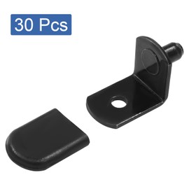 Zorveiio 30 Pcs L-Shaped Shelf pins Support Pegs, Black Clips Glass Supports,5mm Bracket Style Shelf Pins with Rubber Sleeve for Furniture Cabinet, Kitchen, Closet