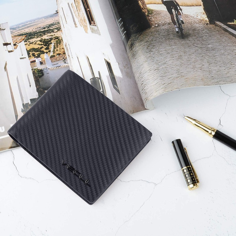 VISOUL Mens Bifold Wallet with 2 ID Windows Carbon Fiber