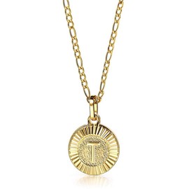 Trendsmax Initial Necklace Women Girl,Gold Plated Round Letter T Pendant Necklace Capital Monogram Necklace Figaro Chain Necklace