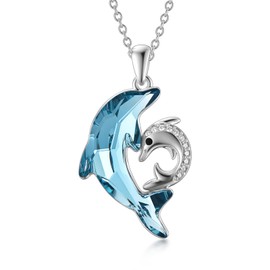 TOUPOP Dolphin Necklace 925 Sterling Silver Dolphin Necklace Pendant with Blue Crystal Beach Themes Dolphin Jewelry Gifts for Women Mom Daughter Birthday Christmas Mothers Day