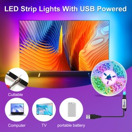 LED Strip 3 m, USB RGB Strip with App Remote Control, Music Sync Controllable Timer Setting, Tape Self-Adhesive Lighting Lights Adjustable Brightness Colour Changing for TV/Bedroom/Party