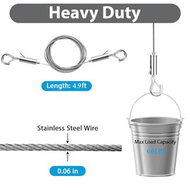 10PCS Adjustable Picture Hanging Wire Kit,4.9FT Heavy Duty Stainless Steel Wire Rope Perfect for Hanging Mirrors,Picture Frame,Artwork,Lamps,Birdcages,Basket Flowerpot Hold Up to 66lbs.