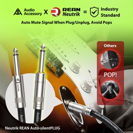 AA AUDIO ACCESSORY Silent Guitar Cable 10 ft, Neutrik REAN silentPLUG, Kevlar-Reinforced Nylon Braided Anti-Kinking, Auto Mute 20 AWG 99.99% OFC 1/4 Instrument Cable, Shielded Amp Cord for Bass Guitar
