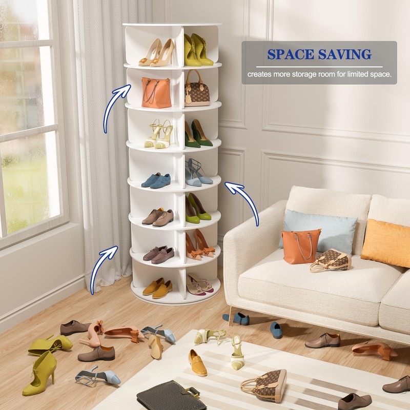 Cushore 7 Tier Rotating Shoe Rack Tower, Free Standing 360°