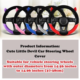 Cute Devil Car Steering Wheel Cover Non-Slip Plush Steering Wheel Covers Protector for Women Girls, Car Interior Accessories, Universal Fit 15 Inch, Red