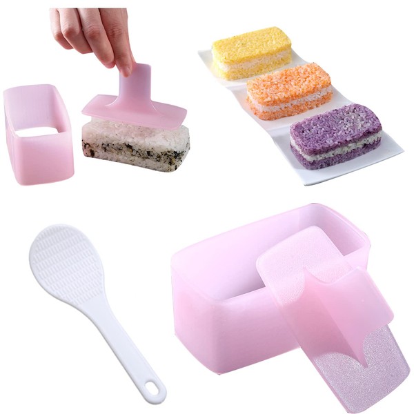 1 Pack Non Stick Musubi Maker Press with Small Rice Paddle, Melaleuca Rice Ball Mold DIY Sushi Mold (Pink)