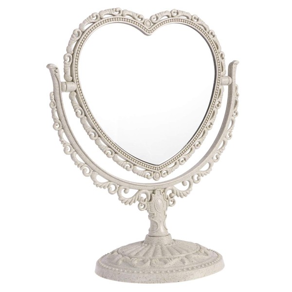 Lurrose Tabletop Vanity Mirror Double-Sided Magnifying Makeup Mirror with 360 Degree Rotation (Heart Shape, Beige)