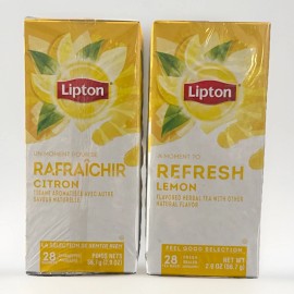 LIPTON | REFRESH  LEMON FLAVORED | HERBAL TEA 2PK ~ 56 TEA BAGS BB:4/27