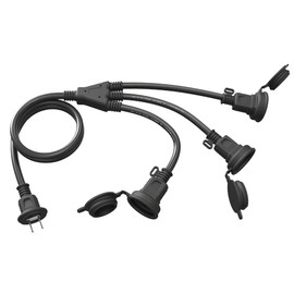 Extension Cord, 3.3 ft (1 m), 3 Split, Connectable, Power Cord, Power Distribution Cord, Rainproof, Rainproof, Rainproof Outlet, Extension Power Supply, Round Plug, PSE 2 Cores, Double Covered, For Work Soft Type, Black, Cold Resistant, Heat Resistant, A
