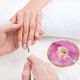 Juego de 2 paletas de resina para arte de uñas, colores mezclados con borde dorado, soporte de uñas (morado, blanco)