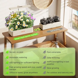 SUNCOZE Hydroponics Growing System Kit 12 Pods, 24W LED Grow Light Indoor Garden, 4L Water Tank with Quiet Pump, Adjustable Height Herb Garden Planter Indoor Kit, Gardening Gifts, Beige