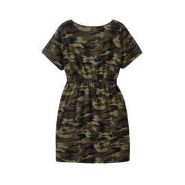 SOLY HUX Women's Plus Size Camo Print Dress Short Sleeve Tie Front Summer Short Dresses with Pocket Multicoloured Camo 1XL