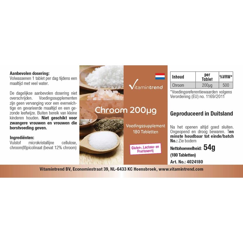 Chrome 200mcg - Chrome Picolinate - 180 Tablets - For