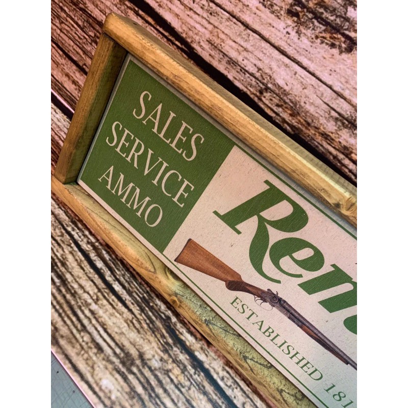 Rustic Style Remington Gun Hunting Wooden Sign Man Cave Framed