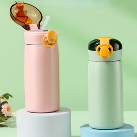 Stainless Steel Insulated with Straw, Kids Water BottleLeak-Proof, Mini Thermos,11 oz, BPA Free,8Hrs Hot, 12Hrs Cold (Pink)