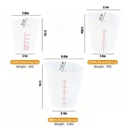 Digead Silicone Measuring Cups Set of 3-500ml 250ml 125ml Flexible Non-Stick Cups for Epoxy Resin, Baking, Melting Butter & Chocolate - Heat Resistant with Dual ml/oz Scale - Dishwasher Safe
