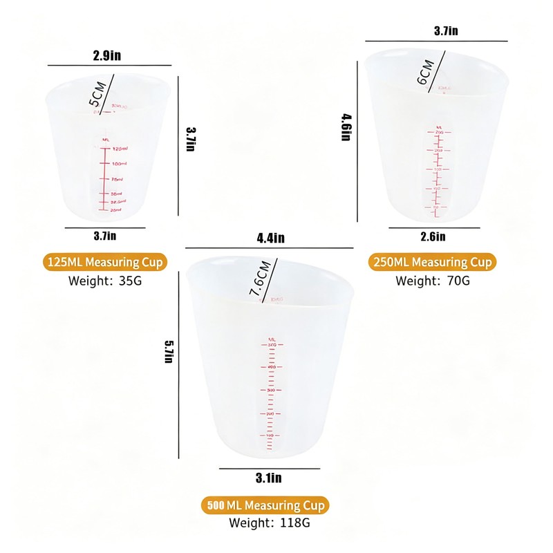 Digead Silicone Measuring Cups Set of 3-500ml 250ml 125ml Flexible