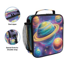 LFICRTAN Kids Lunch Box Colorful Planets Stars Insulated Lunch Bags Boys Girls with Adjustable Strap Cooler Meal Box School Office