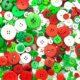 1600Pcs Red Green and White Christmas Buttons in Bulk Mixed Red Green White Button for Crafts Assorted Sizes Christmas Craft Buttons