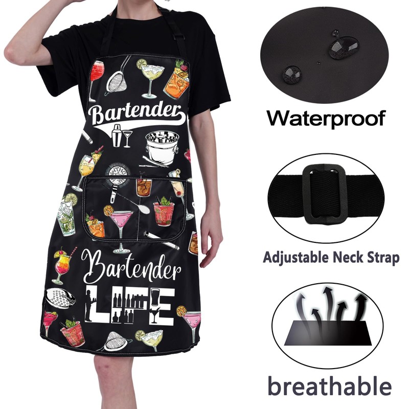 ENSIANTH Bartender Aprons with Pockets Bartender Gifts for Cocktail Lovers