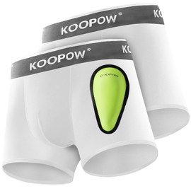 KOOPOW 2-Pack Boys Compression Briefs with Soft Protective Athletic Cup, Youth Peewee Underwear for Baseball, Football Large