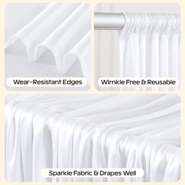 White Glitter Backdrop Curtain for Parties Wedding,10Ft x 10Ft Wedding Shimmer Backdrop Curtain,Satin Glitter Drapes for Backdrop,Non-Wrinkle Back Drop for Photography, Birthdays, Weddings,Prom