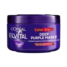 L'Oréal Paris Elvital Hair Mask for Blonde, Highlighted, Grey Hair, Neutralises Yellow Tones, Colour Shine Purple Deep Mask Against Yellow Tones, 1 x 250 ml