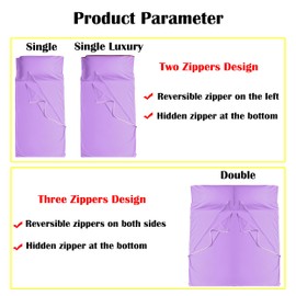 Cozysilk Brand - GANNAFEE Cotton Sleeping Bag Liner with Zipper - 100% Cotton Travel Sheet Sleep Sack Adult - Travel Sleeping Bag for Hotels Camping Hiking (Single - 33.5 x 87 inch, Lavender)