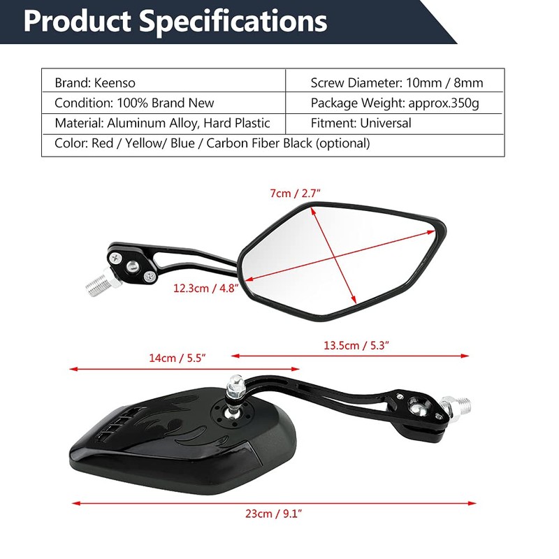 1 Pair 8mm 10mm Universal Motorcycle Rear View Mirrors Scooter