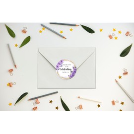 40 Violet Flowers Thank You for Celebrating with Us Stickers, 2 Inch Big Round Glossy Labels, Great for Weddings, Bridal Shower, Engagement Party, Party Favors Décor, Tags, Supplies. Made in USA.